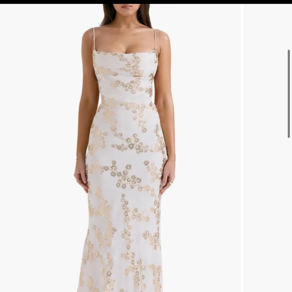 House of CB White and Gold Floral Maxi Dress